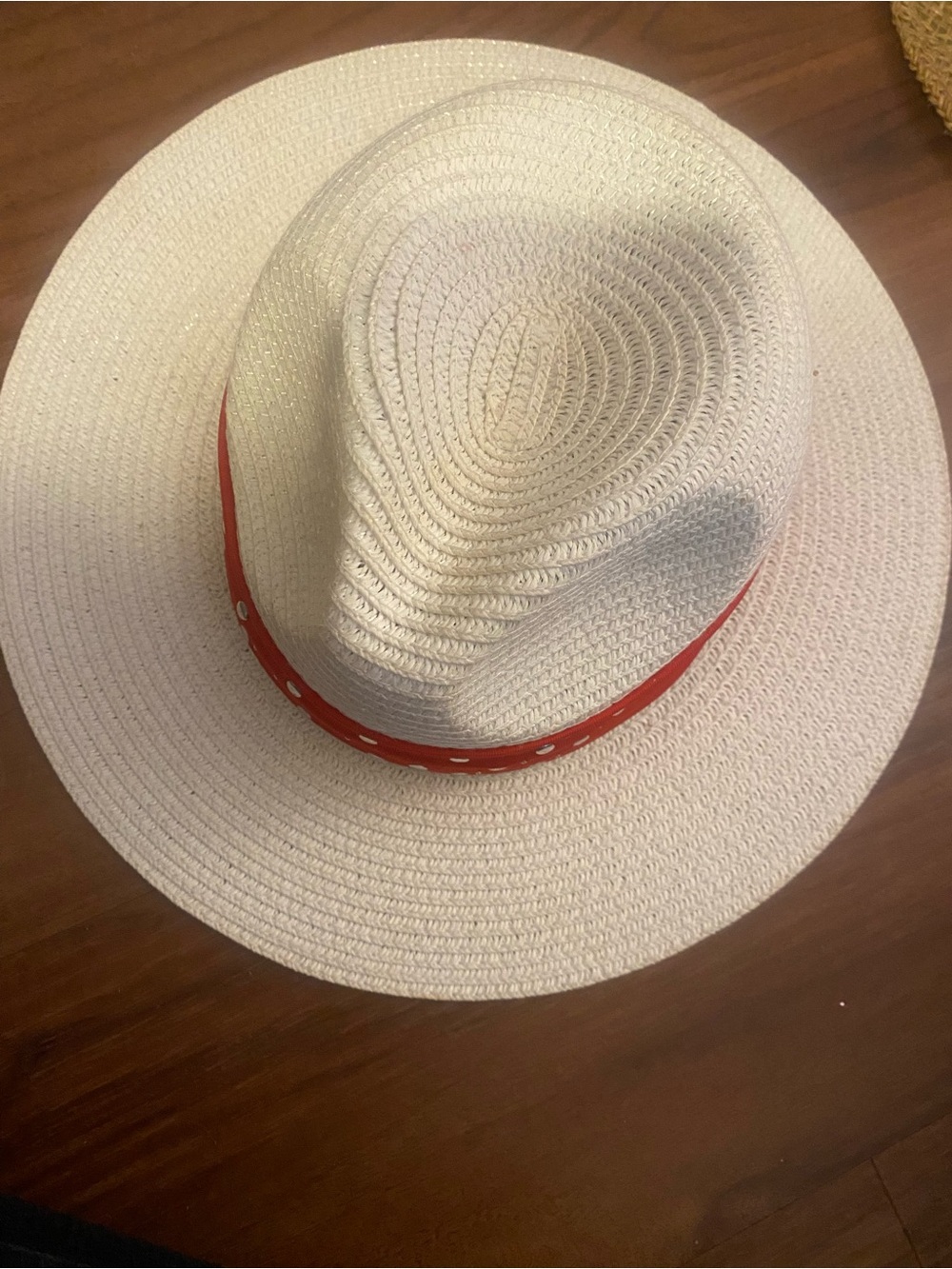 Wide Brim Straw Fedora with Red Trim